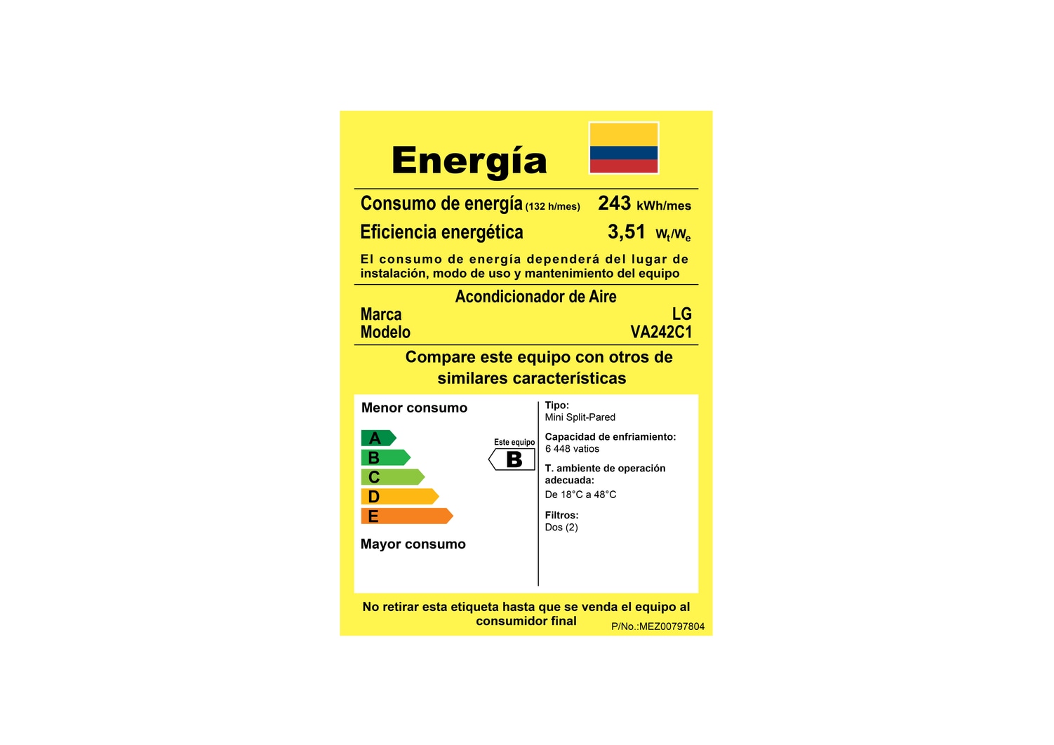 Ficha retig del aire acondicionado LG AI.